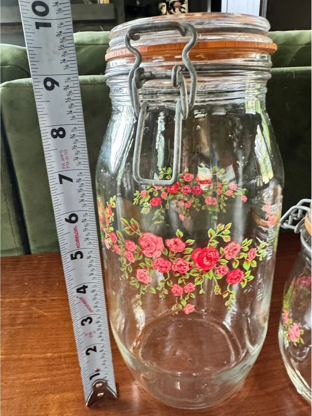 Vintage ARC France Glass Canister Set – Red Rose Pattern (Set of 2)